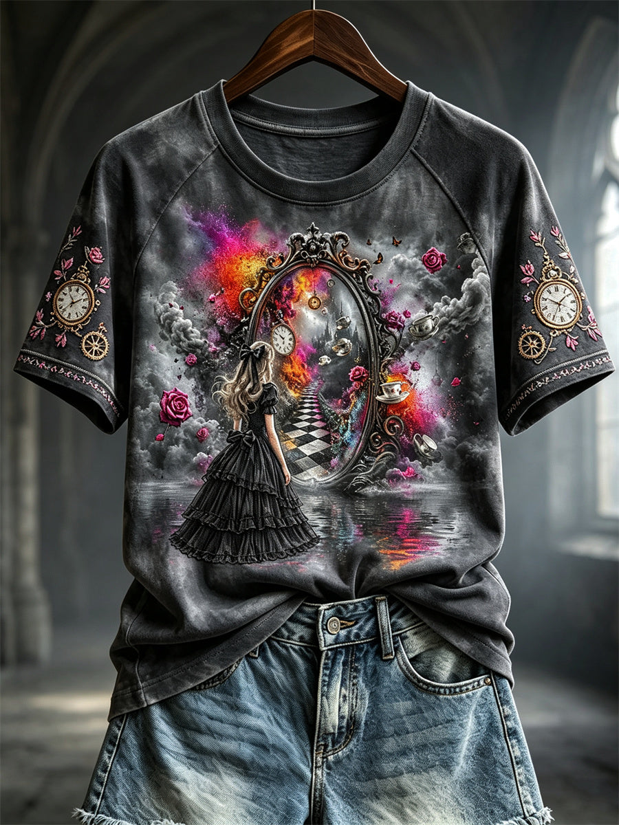 Dark Alice In Wonderland Looking Glass T-Shirt Fantasy Wonderland Clothing