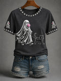 Ghost Walking Cat T-Shirt Halloween Spooky Clothing Halloween Gifts