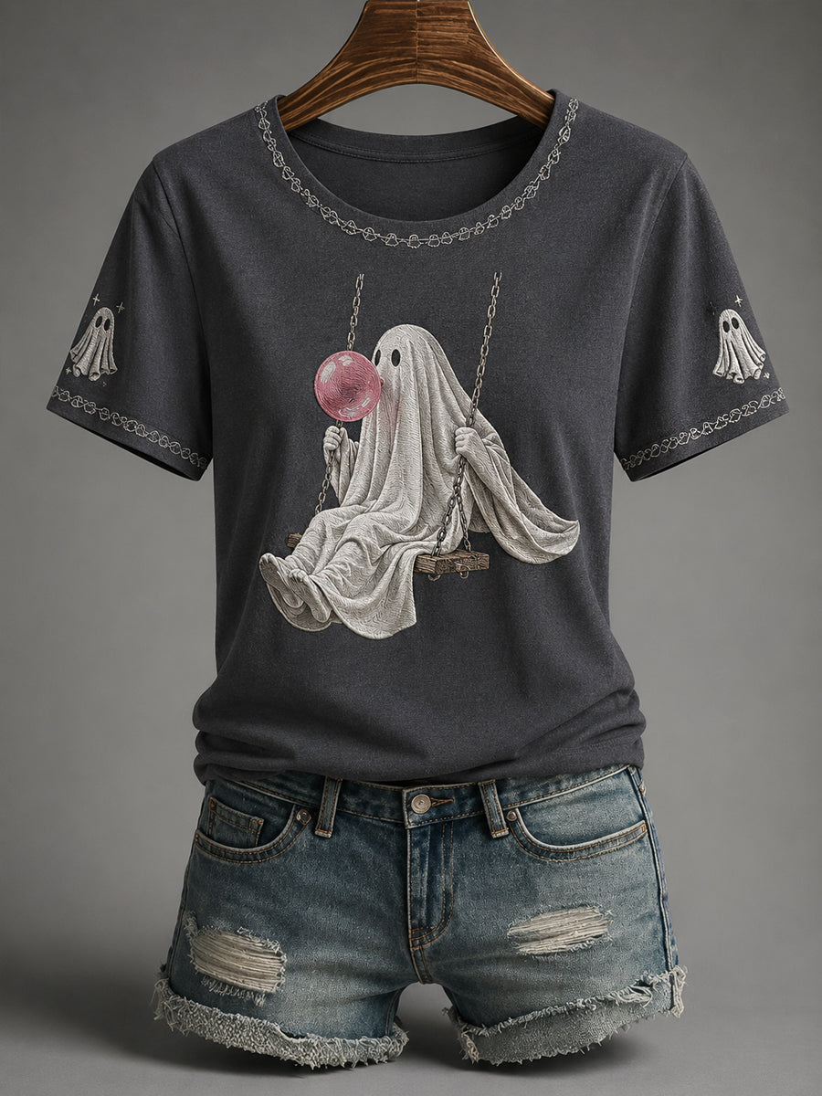 Ghost Blowing Bubble Gum On A Swing T-Shirt Halloween Merch Halloween Apparel Gifts