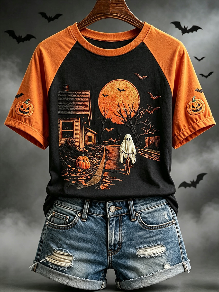 Cute Ghost Riding Bicycle Halloween T-Shirt Halloween Spooky Merch Gifts For Die Hard Fans