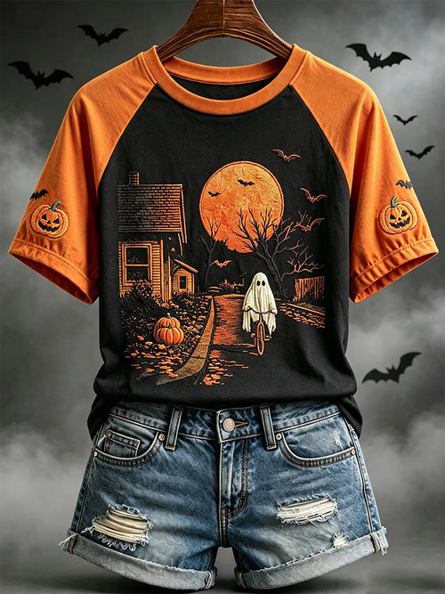 Cute Ghost Riding Bicycle Halloween T-Shirt Halloween Spooky Merch Gifts For Die Hard Fans