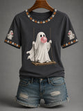 Cute Ghost Blowing Bubble Gum T-Shirt Halloween Clothing New Halloween Outfit Ideas