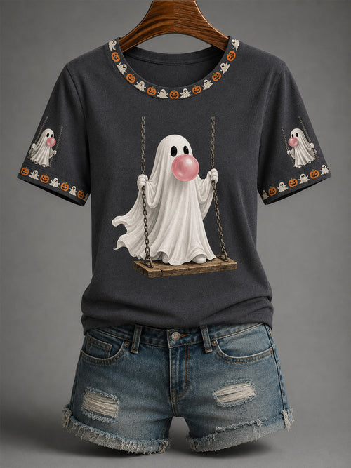 Cute Ghost Blowing Bubble Gum T-Shirt Halloween Clothing New Halloween Outfit Ideas