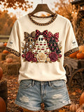 Cute Ghost Roses T-Shirt Halloween Clothing New Season Ideas Gift