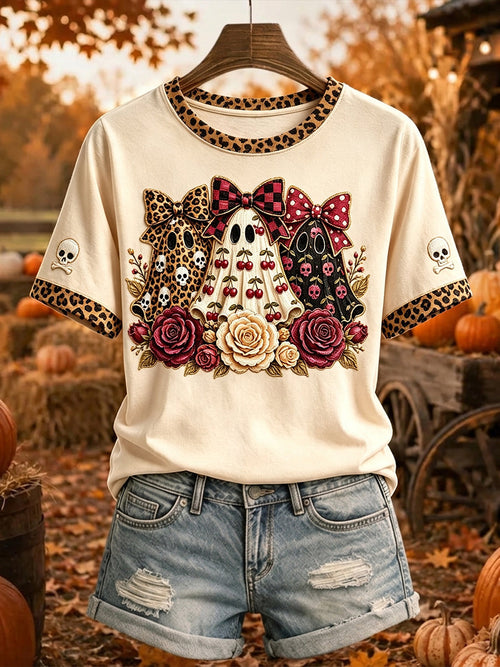 Cute Ghost Roses T-Shirt Halloween Clothing New Season Ideas Gift