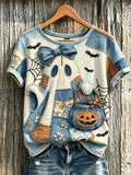 Cute Ghost Pumpkin T-Shirt Halloween Spooky Clothing Cozy Halloween Gift Ideas