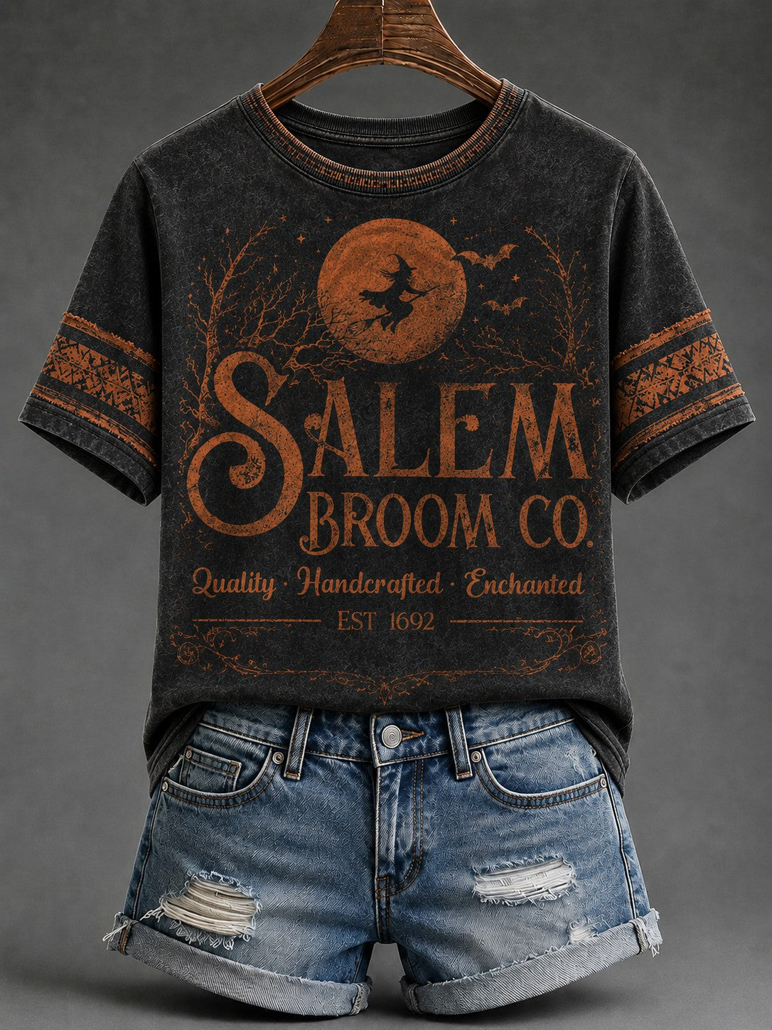 Salem Broom Co Quality Handcrafted Enchanted Est 1692 T-Shirt Halloween Witch Clothing