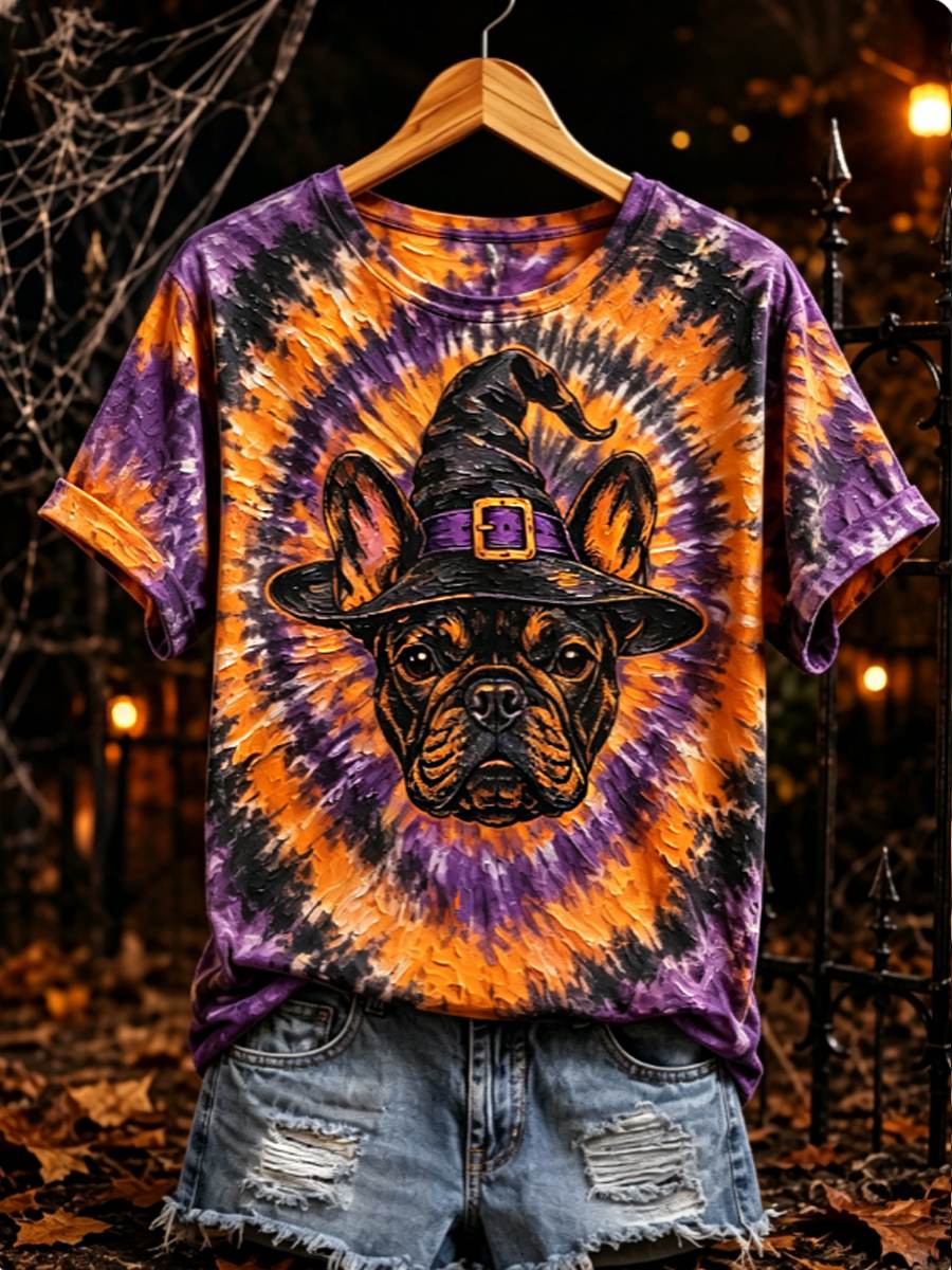 French Bulldog Witch Hat T-Shirt Halloween Dog Merch Birthday Ideas For Wife