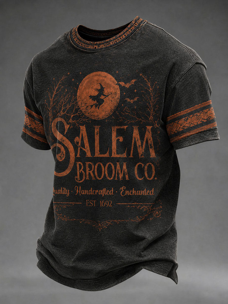 Salem Broom Co Quality Handcrafted Enchanted Est 1692 T-Shirt Halloween Witch Merch Ideas Gift