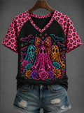 Three Ghosts Leopard Roses V-Neck Shirt Halloween Ghost Clothing Apparel Gift