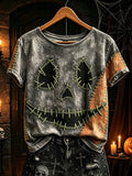 Stitched Jack O Lantern Face T-Shirt Halloween Spooky Clothing Cool Apparel Gift