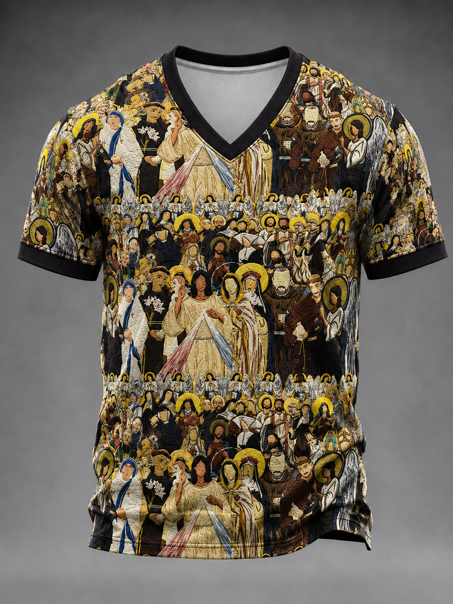 Divine Mercy V-Neck Shirt Christian Saints Apparel Birthday Ideas For Brother