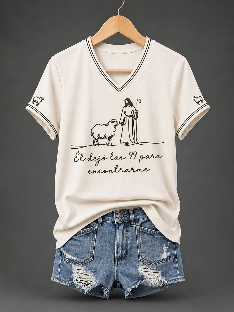 He Left The 99 To Find Me V-Neck Shirt Christian Shepherd Apparel Holiday Gifts For Fans
