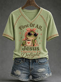 First Of All Jesus Thinks I_m A Delight V-Neck Shirt Christian Faith Clothes Faith Husband Gift