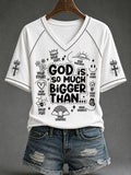 God Is So Much Bigger Than V-Neck Shirt Christian Symbols Merch Birthday Gift For Husband
