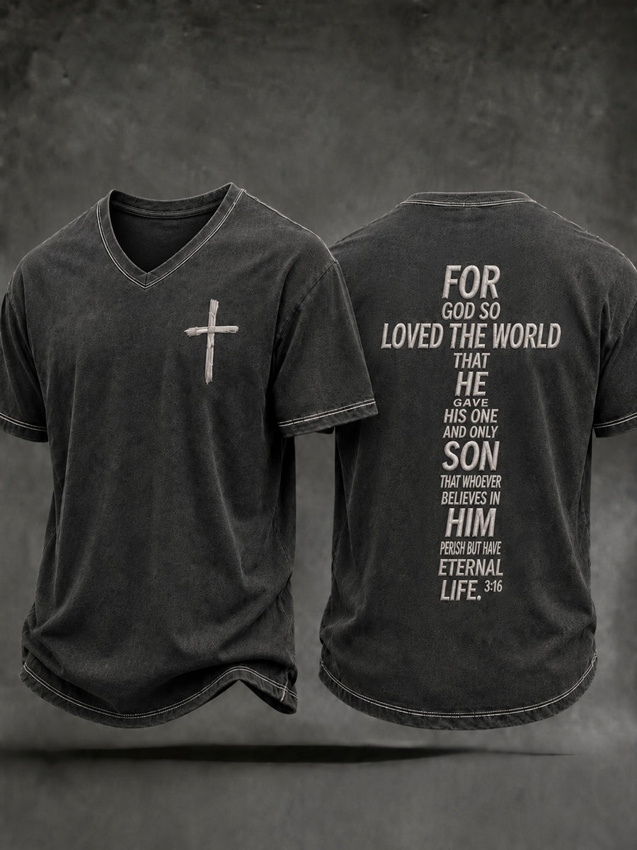 For God So Loved The World That He Gave His One And Only Son V-Neck Shirt Religious Symbol Merch