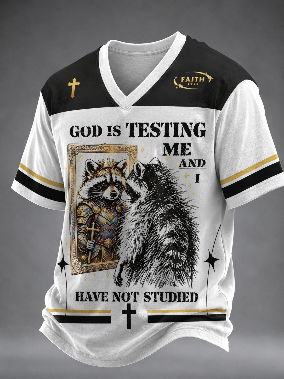 God Is Testing Me And I Have Not Studied V-Neck Shirt Christian Faith Clothes Baptism Gift Men