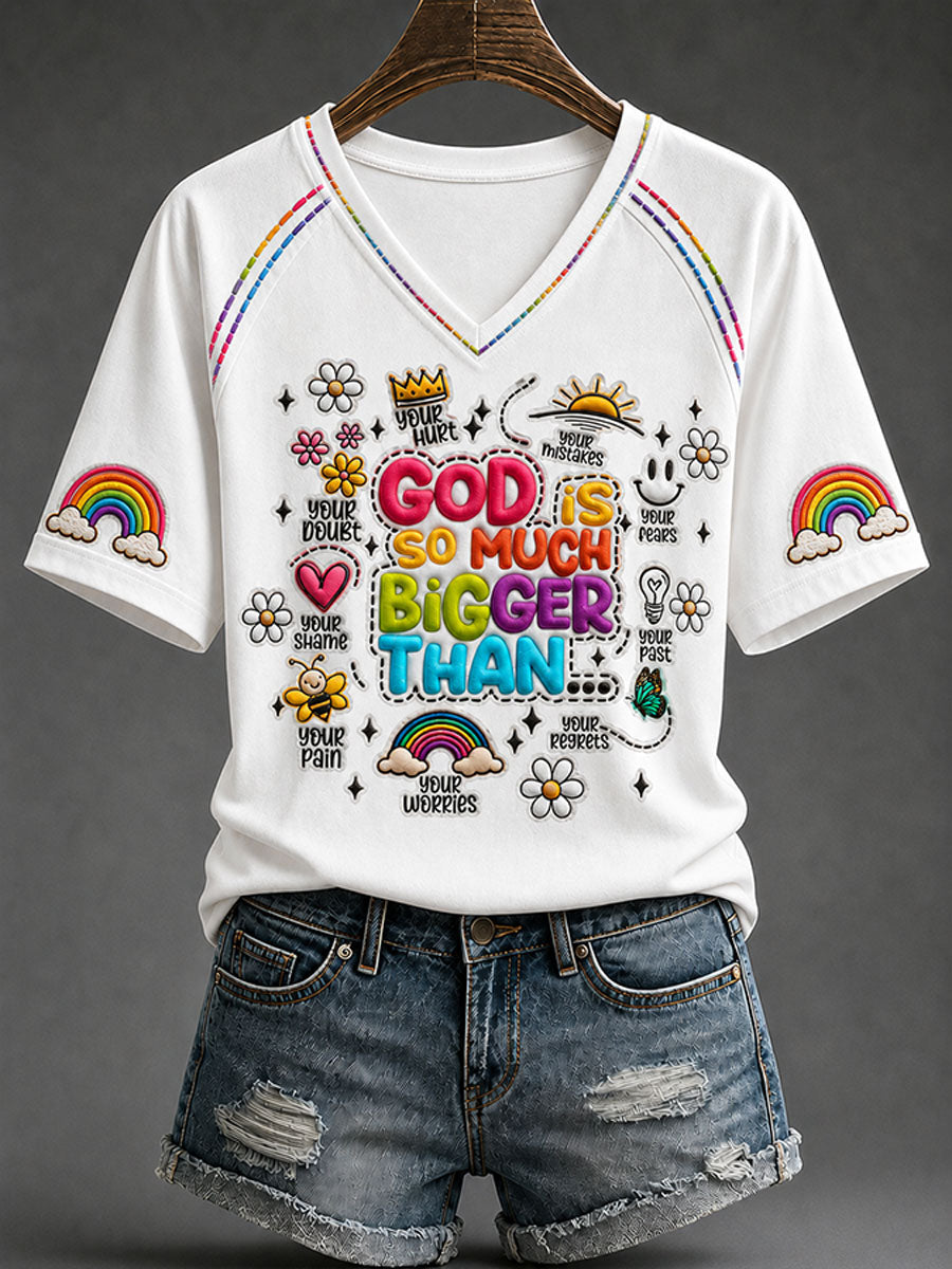 God Is So Much Bigger Than V-Neck Shirt Christian Faith Apparel Gifts For Women Fans