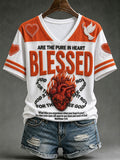 Blessed Are The Pure In Heart V-Neck Shirt Sacred Fire Heart Faith Gift