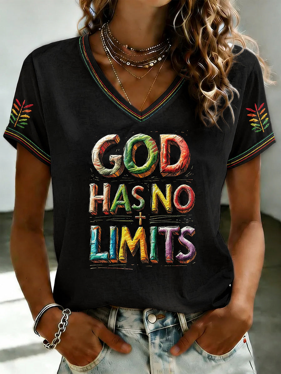 God Has No Limits V-Neck Shirt Christian Faith Clothing Minimalist Gifts For Fans