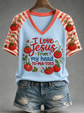 I Love Jesus From My Head To-ma-toes V-Neck Shirt Christian Jesus Tomato Apparel