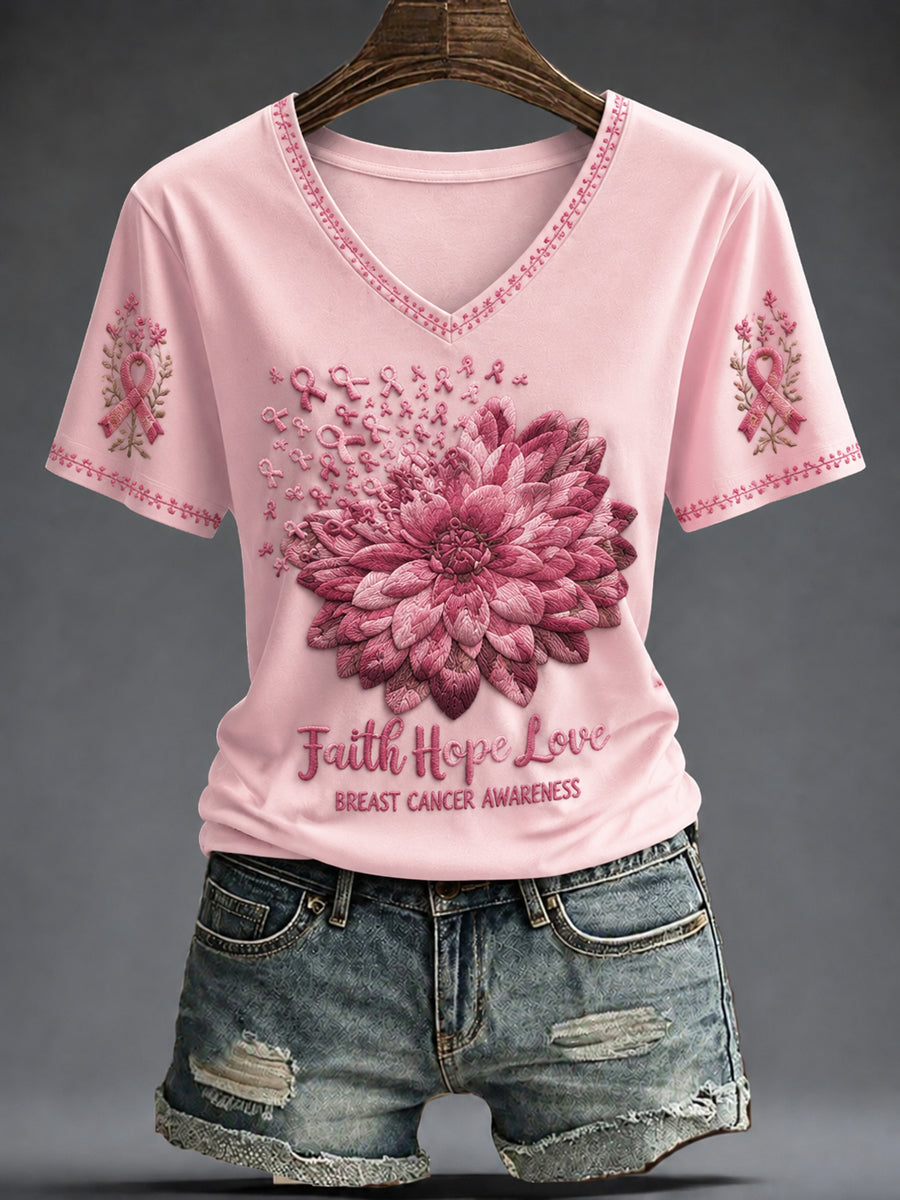 Faith Hope Love V-Neck Shirt Breast Cancer Shirt Birthday Gift Ideas For Her