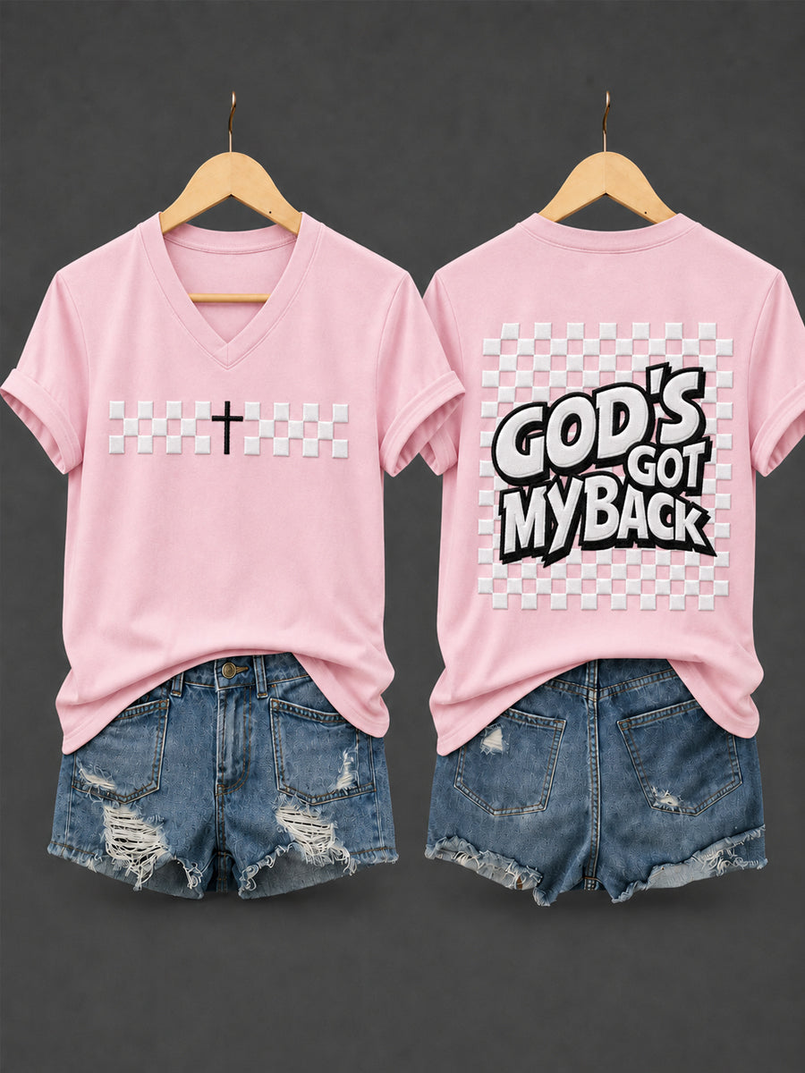God_s Got My Back V-Neck Shirt Christian Faith Clothes Faith Based Gifts Friends