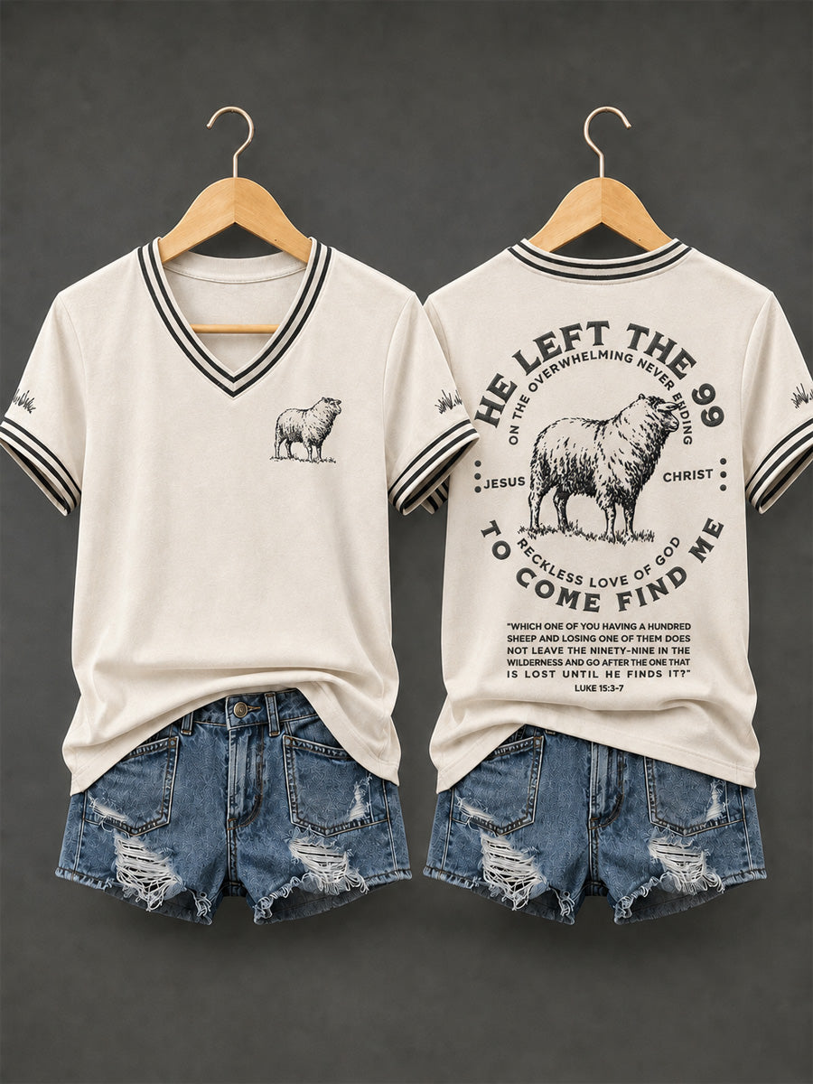 He Left The 99 V-Neck Shirt Lost Sheep Christian Clothing Useful Gift For Brother