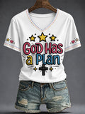 God Has A Plan V-Neck Shirt Christian Faith Cross Apparel Cool Merch Gifts For Fans