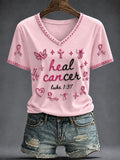 Heal Cancer Luke 1 37 V-Neck Shirt Breast Cancer Awareness Shirt Faith Warrior Support Gift