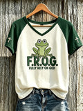 F R O G Fully Rely On God V-Neck Shirt Christian Cross Merch Best Gifts For Fans