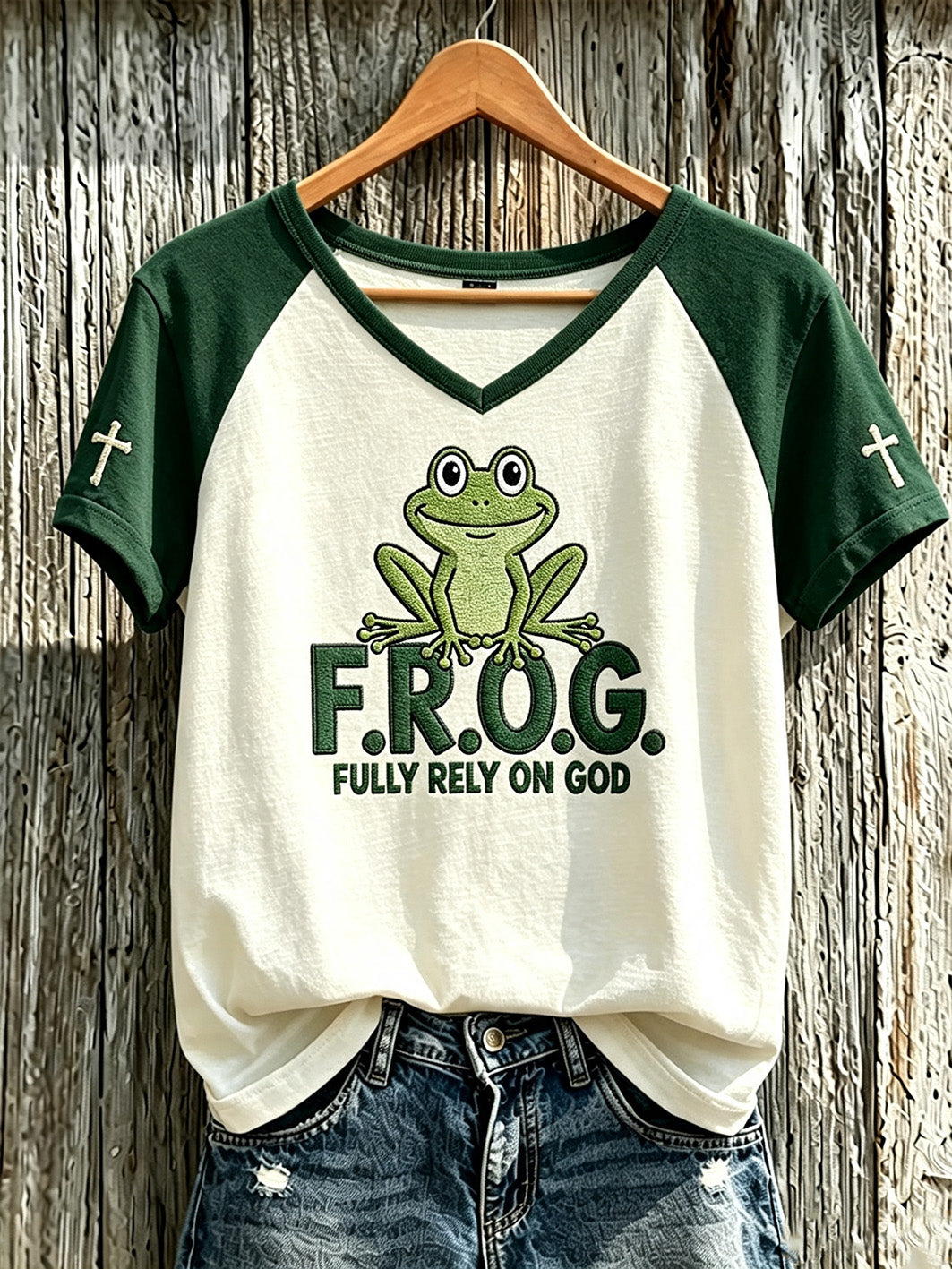 F R O G Fully Rely On God V-Neck Shirt Christian Cross Merch Best Gifts For Fans