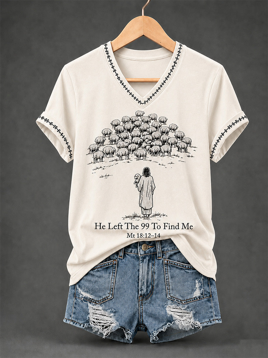 He Left The 99 V-Neck Shirt Lost Sheep Christian Merch Gifts For Teen Fans