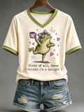 First Of All Jesus Thinks I_m A Delight V-Neck Shirt Christian Frog Merch Top Gifts For Fans