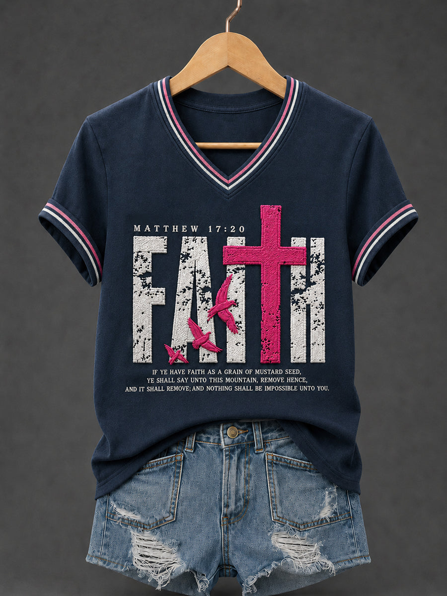 Faith Matthew 17 20 V-Neck Shirt Christian Faith Clothes Gifts For Superfans