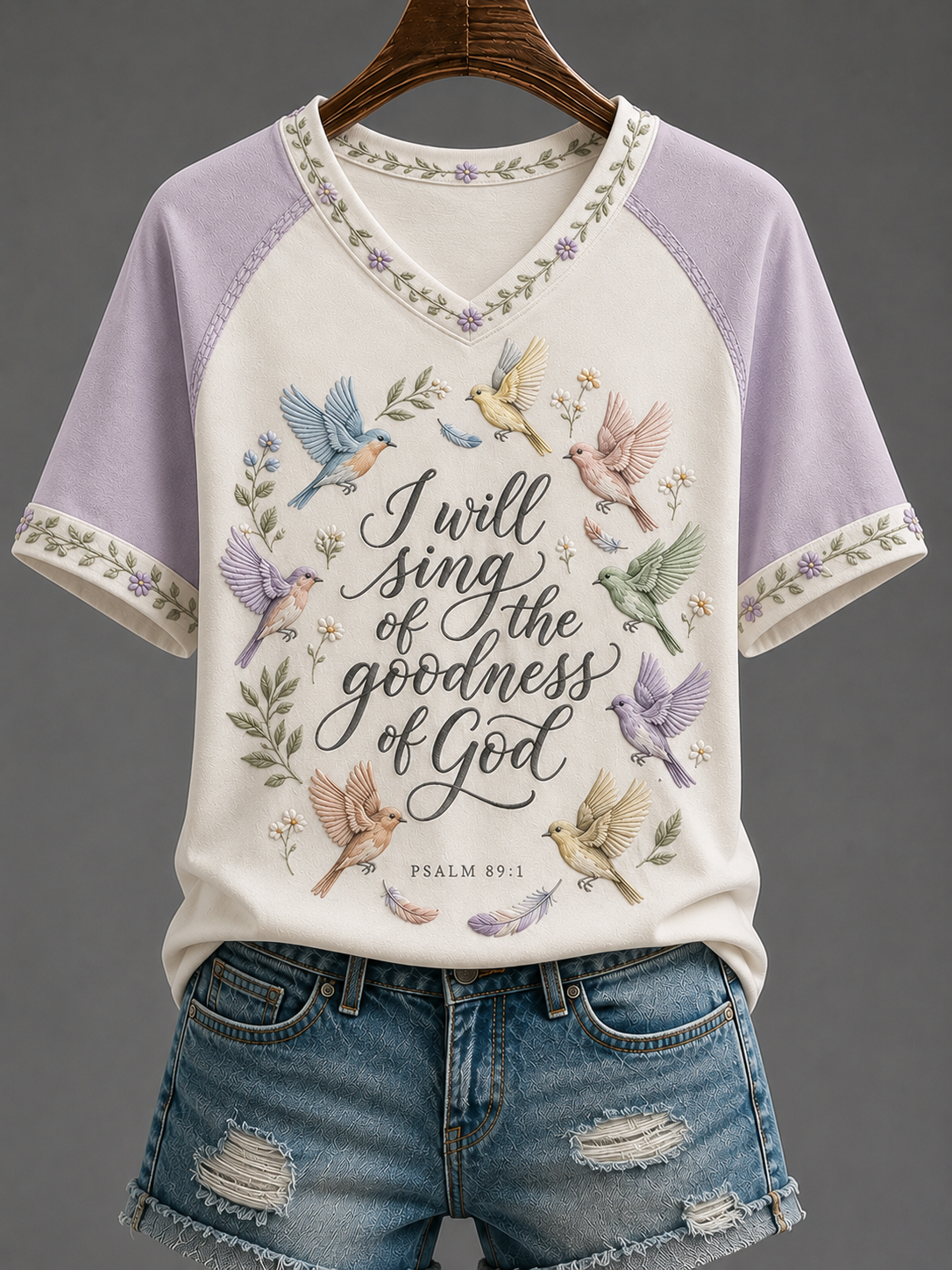 I Will Sing Of The Goodness Of God V-Neck Shirt Christian Lavender Merch Gifts