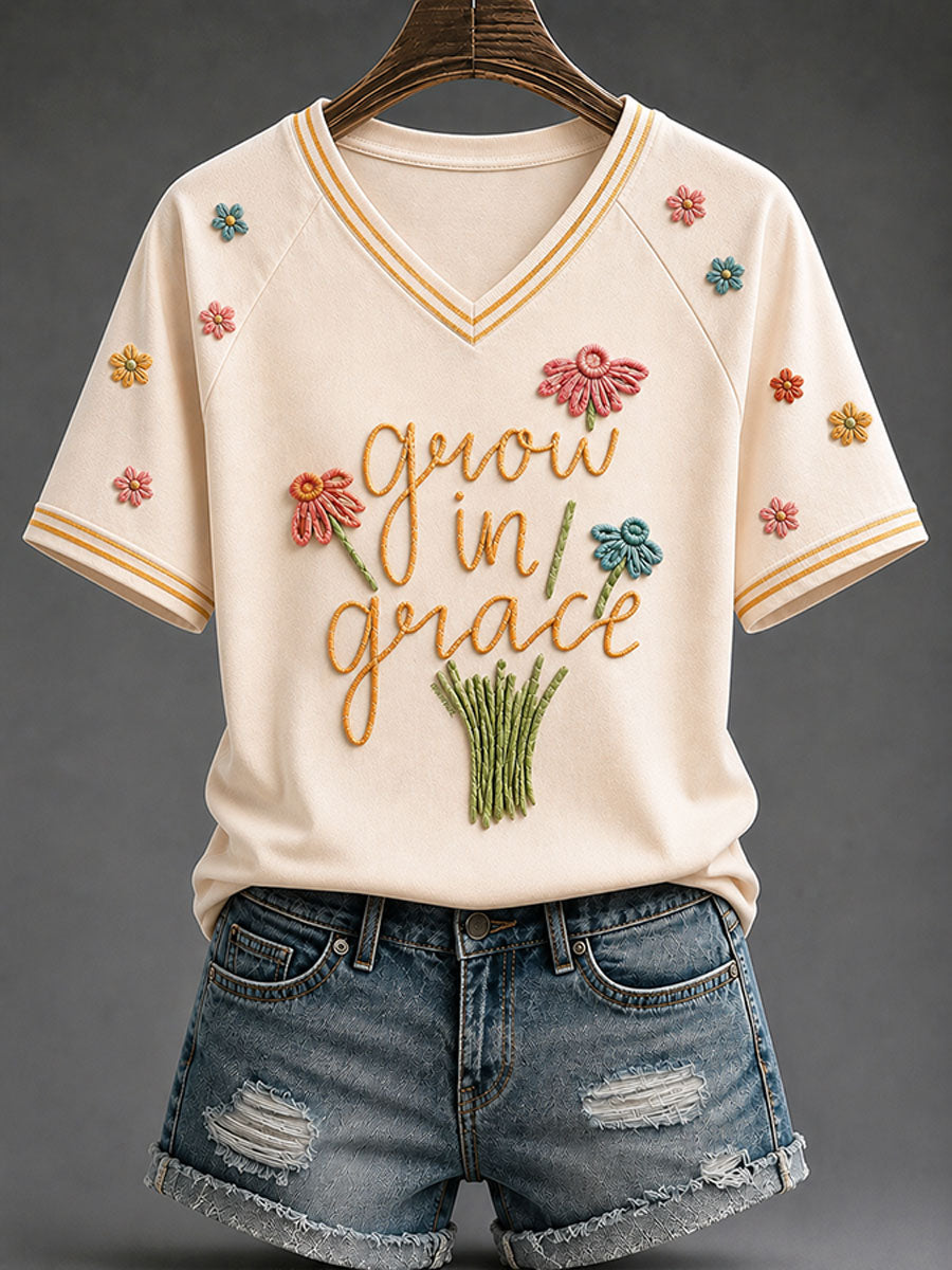 Grow In Grace V-Neck Shirt Christian Faith Clothing Christian Gifts Male Friend