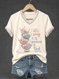 I Will Sing Of The Goodness Of God V-Neck Shirt Christian Birds Faith Merch Godly Gift Ideas