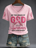 By The Grace Of God I_m A Survivor V-Neck Shirt Cancer Survivor Warrior Gift