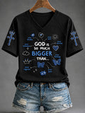 God Is So Much Bigger Than V-Neck Shirt Christian Mental Health Shirt Minimalist Gifts For Fans