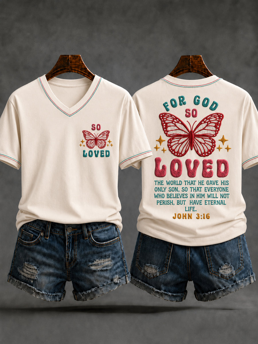 For God So Loved V-Neck Shirt Faith Scripture Clothing Gifts For Men