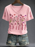 Breast Cancer Awareness V-Neck Shirt Pink Ribbon Floral Shirt Unique Gifts