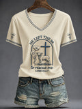 He Left The 99 To Rescue Me Luke 15 4-7 V-Neck Shirt Christian Lamb Cross Apparel