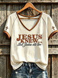 Jesus Knew But Judas Ate Too V-Neck Shirt Christian Cross Merch Pastor Appreciation Gift
