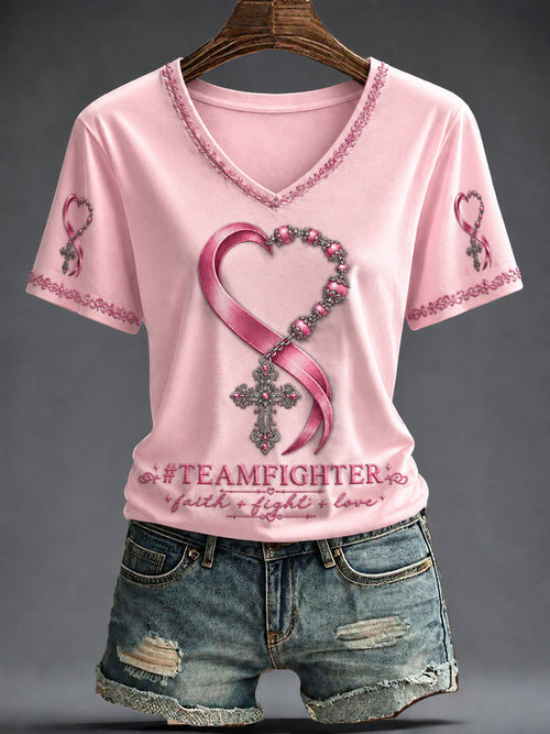 Eam Fighter Breast Cancer V-Neck Shirt Breast Cancer Merch Gifts For Fans