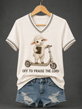 Off To Praise The Lord V-Neck Shirt Cute Lamb Holding Bible Shirt Cool Gifts For Fans