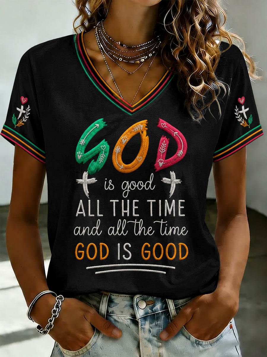 God Is Good All The Time And All The Time God Is Good V-Neck Shirt Christian Faith Merch