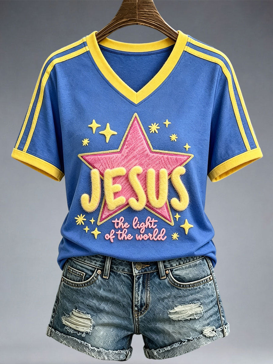 Jesus Is The Light Of The World V-Neck Shirt Christian Faith Clothes Spiritual Grad Gifts