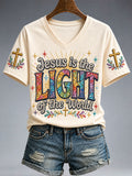 Jesus Is The Light Of The World V-Neck Shirt Christian Jesus Cross Merch Christian Teen Gift