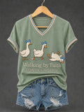 Walking By Faith Tripping Constantly V-Neck Shirt Christian Humor Apparel Faith Gifts Father
